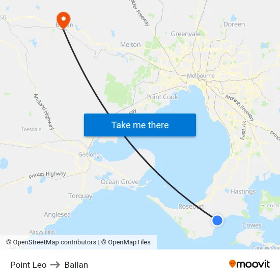 Point Leo to Ballan map