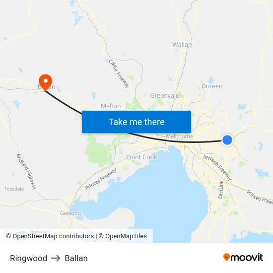 Ringwood to Ballan map