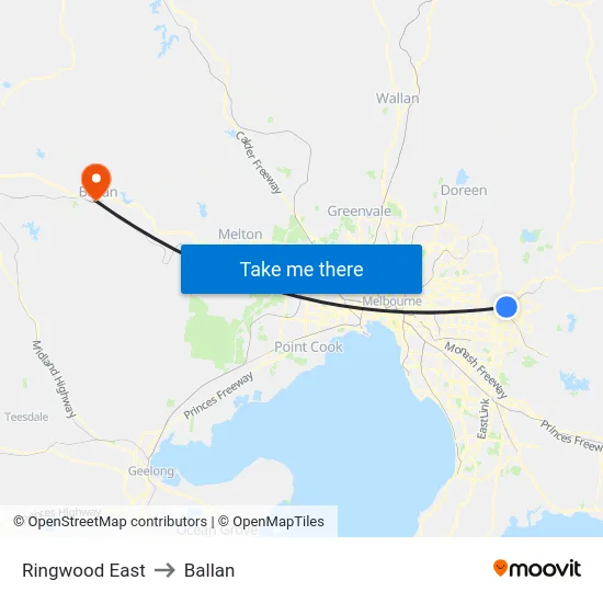 Ringwood East to Ballan map