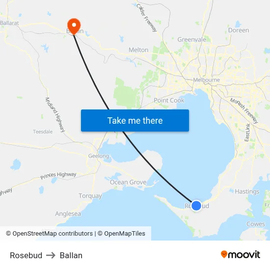 Rosebud to Ballan map