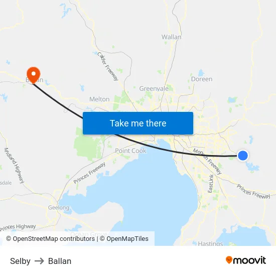 Selby to Ballan map