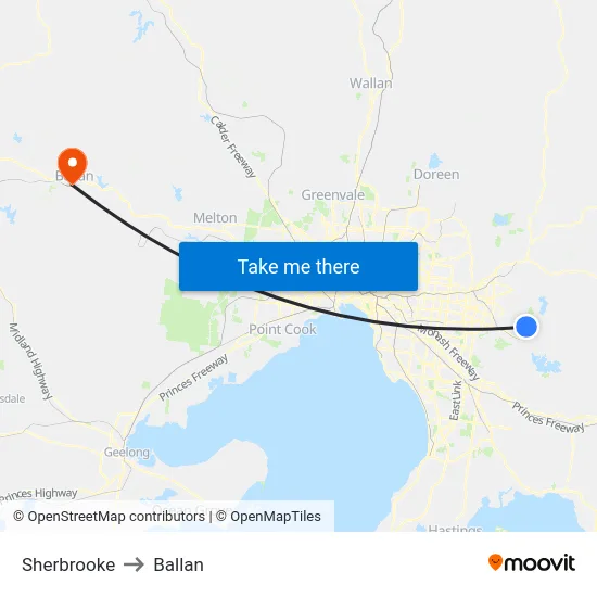Sherbrooke to Ballan map