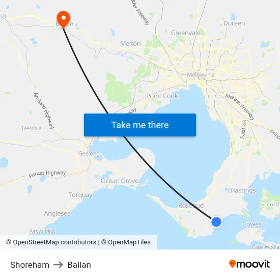 Shoreham to Ballan map