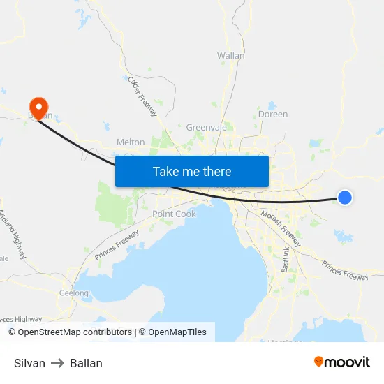 Silvan to Ballan map