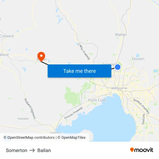 Somerton to Ballan map