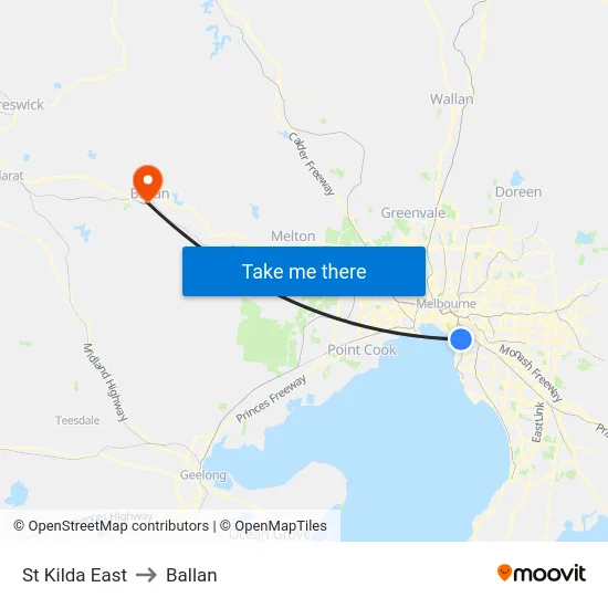 St Kilda East to Ballan map
