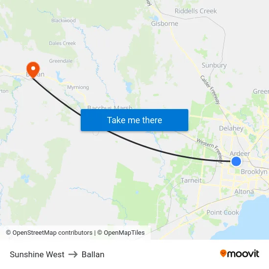 Sunshine West to Ballan map