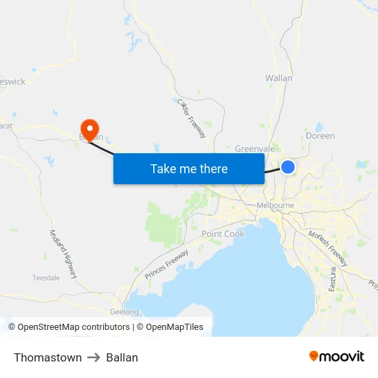 Thomastown to Ballan map