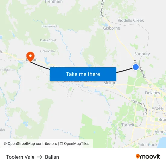 Toolern Vale to Ballan map