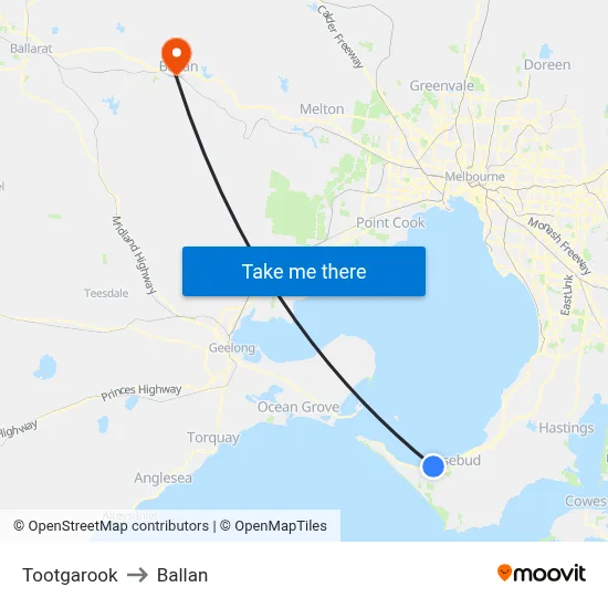 Tootgarook to Ballan map