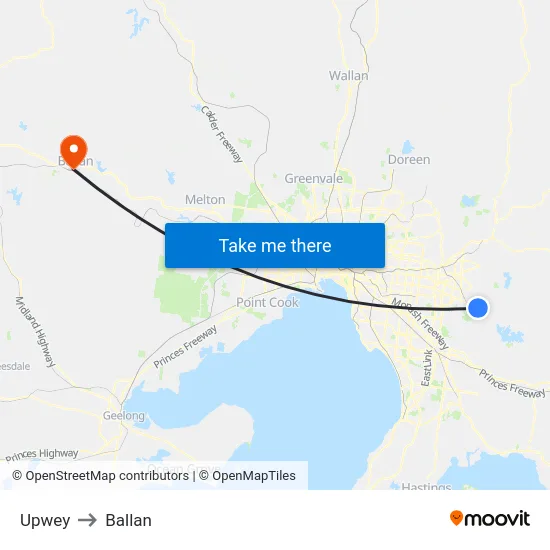 Upwey to Ballan map
