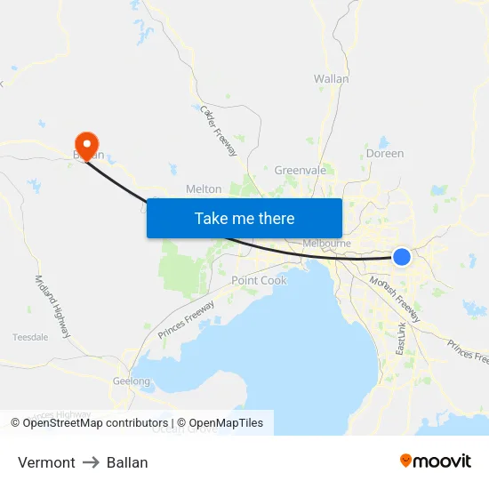 Vermont to Ballan map