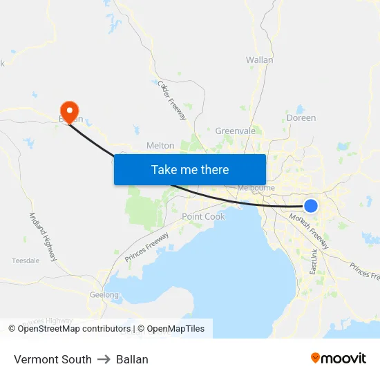 Vermont South to Ballan map