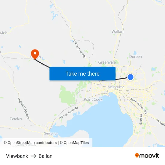 Viewbank to Ballan map