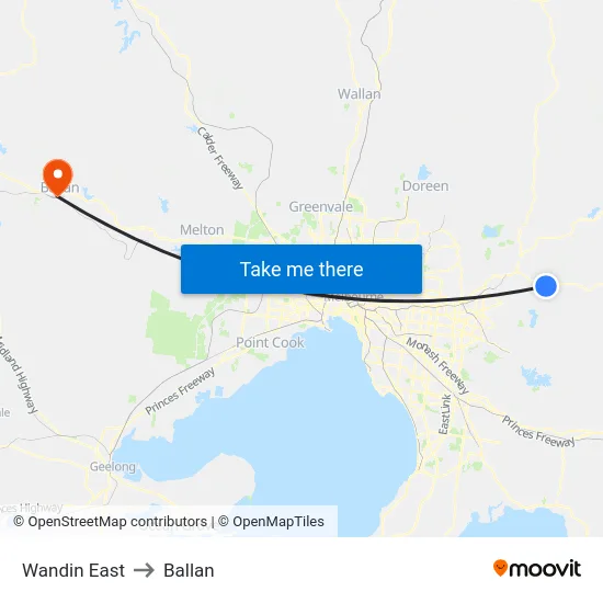 Wandin East to Ballan map
