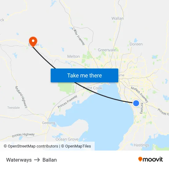 Waterways to Ballan map