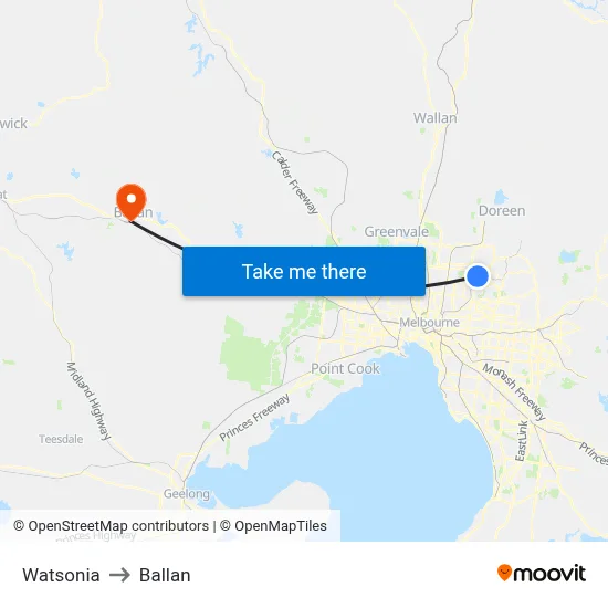 Watsonia to Ballan map