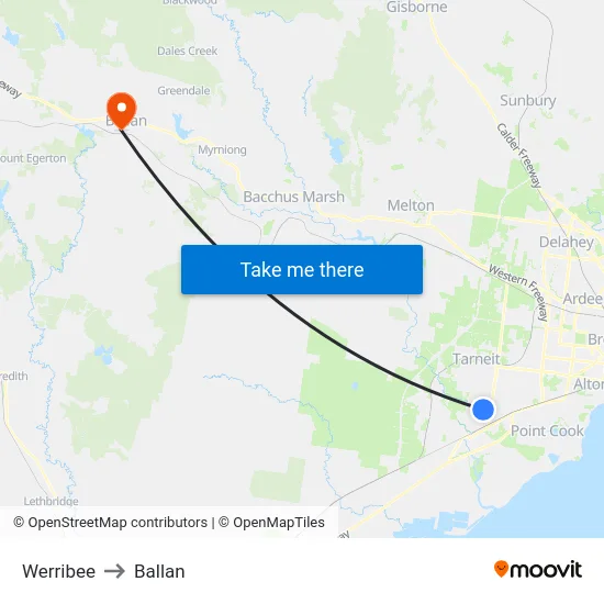 Werribee to Ballan map