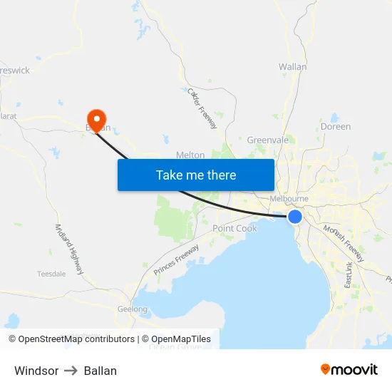 Windsor to Ballan map