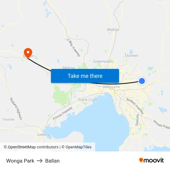 Wonga Park to Ballan map