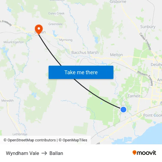 Wyndham Vale to Ballan map