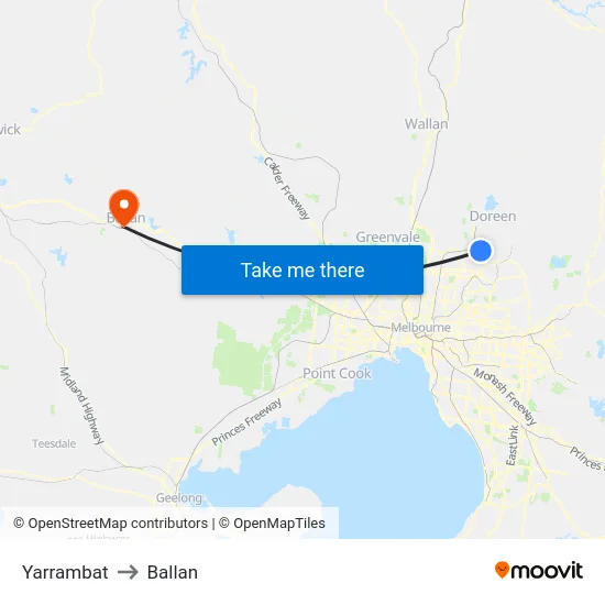 Yarrambat to Ballan map