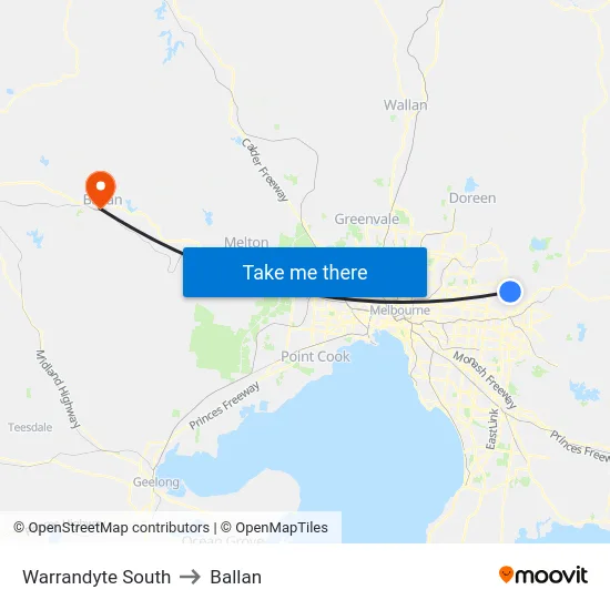 Warrandyte South to Ballan map