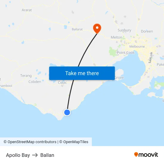 Apollo Bay to Ballan map