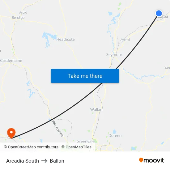 Arcadia South to Ballan map