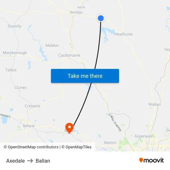 Axedale to Ballan map