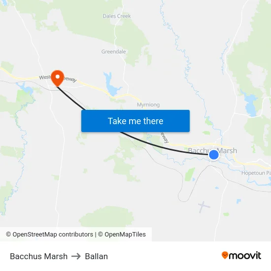 Bacchus Marsh to Ballan map
