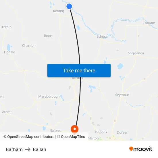 Barham to Ballan map