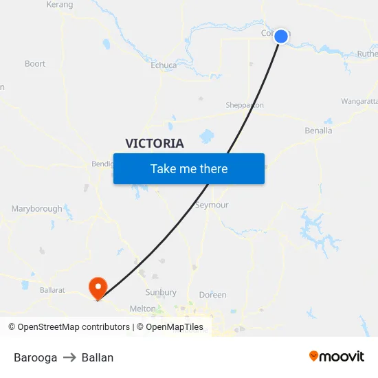 Barooga to Ballan map