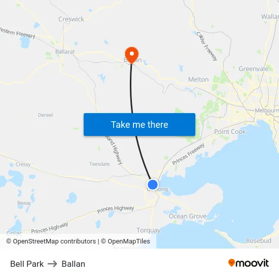 Bell Park to Ballan map