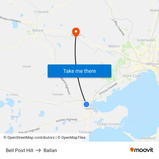 Bell Post Hill to Ballan map