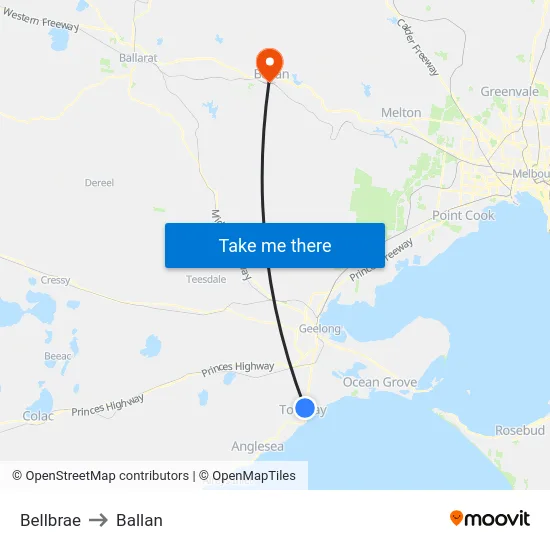 Bellbrae to Ballan map