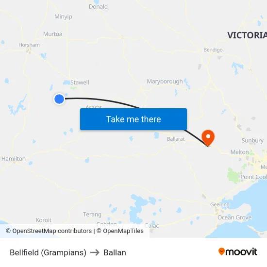Bellfield (Grampians) to Ballan map