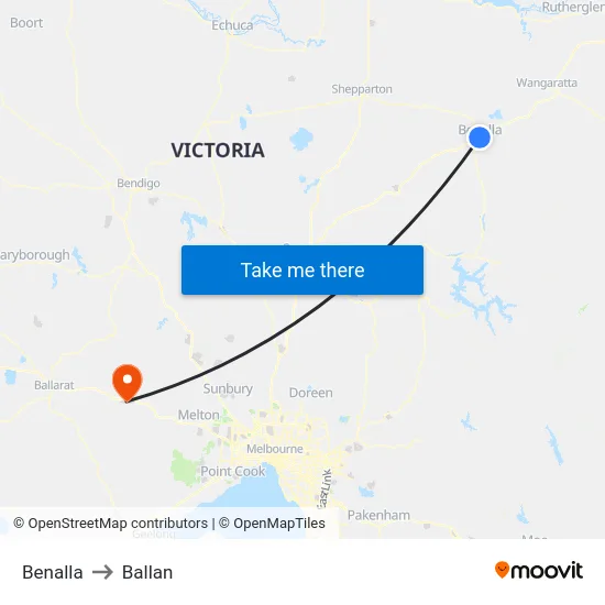 Benalla to Ballan map