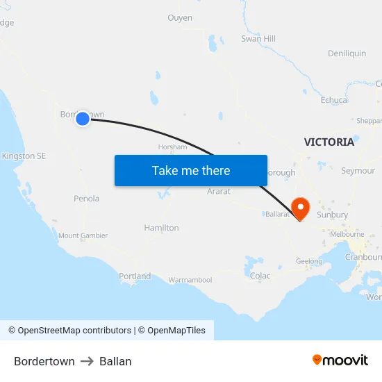 Bordertown to Ballan map