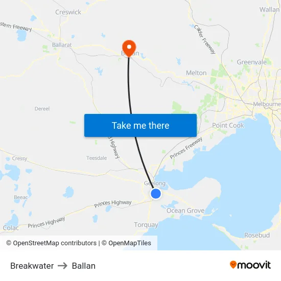 Breakwater to Ballan map