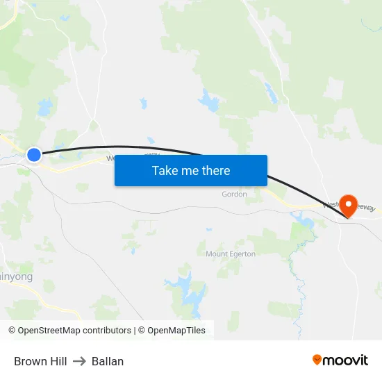 Brown Hill to Ballan map