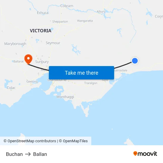 Buchan to Ballan map