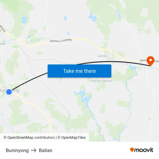 Buninyong to Ballan map