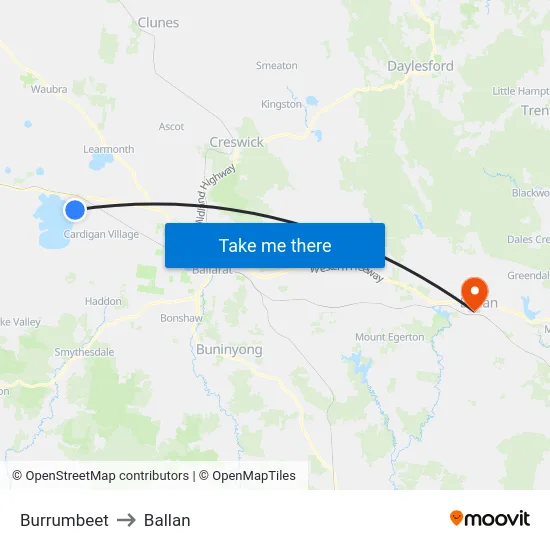 Burrumbeet to Ballan map