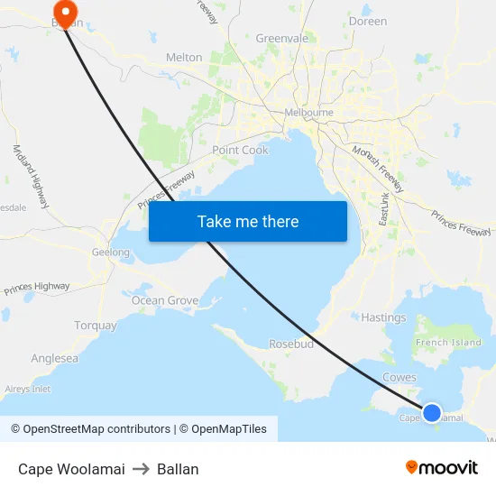 Cape Woolamai to Ballan map