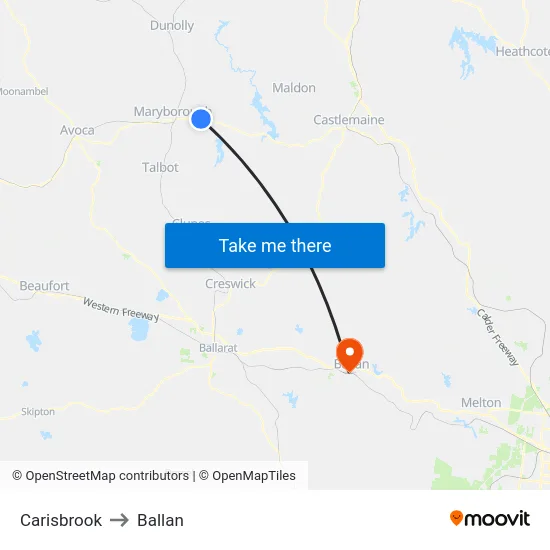 Carisbrook to Ballan map