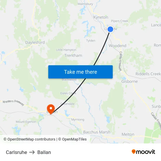 Carlsruhe to Ballan map
