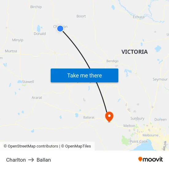 Charlton to Ballan map