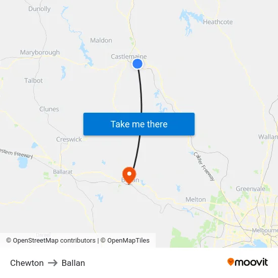 Chewton to Ballan map