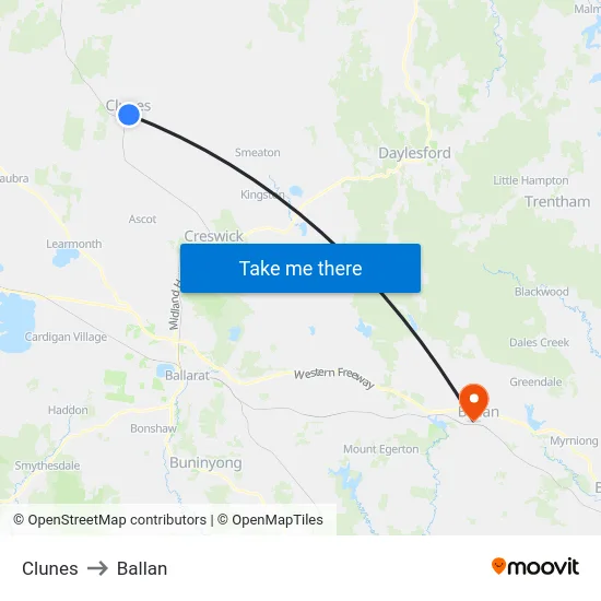 Clunes to Ballan map